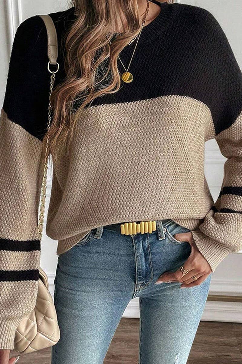 CWOSWL07351_COLORBLOCK CREWNECK KNIT PULLOVER SWEATER