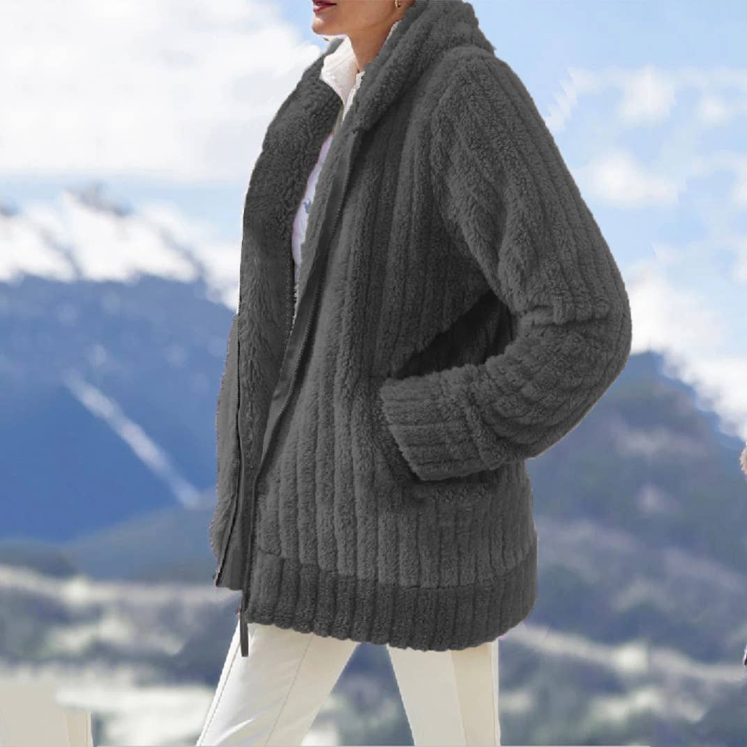 WARM PLUSH MID-LENGTH COAT WITH SOLID LAPELS