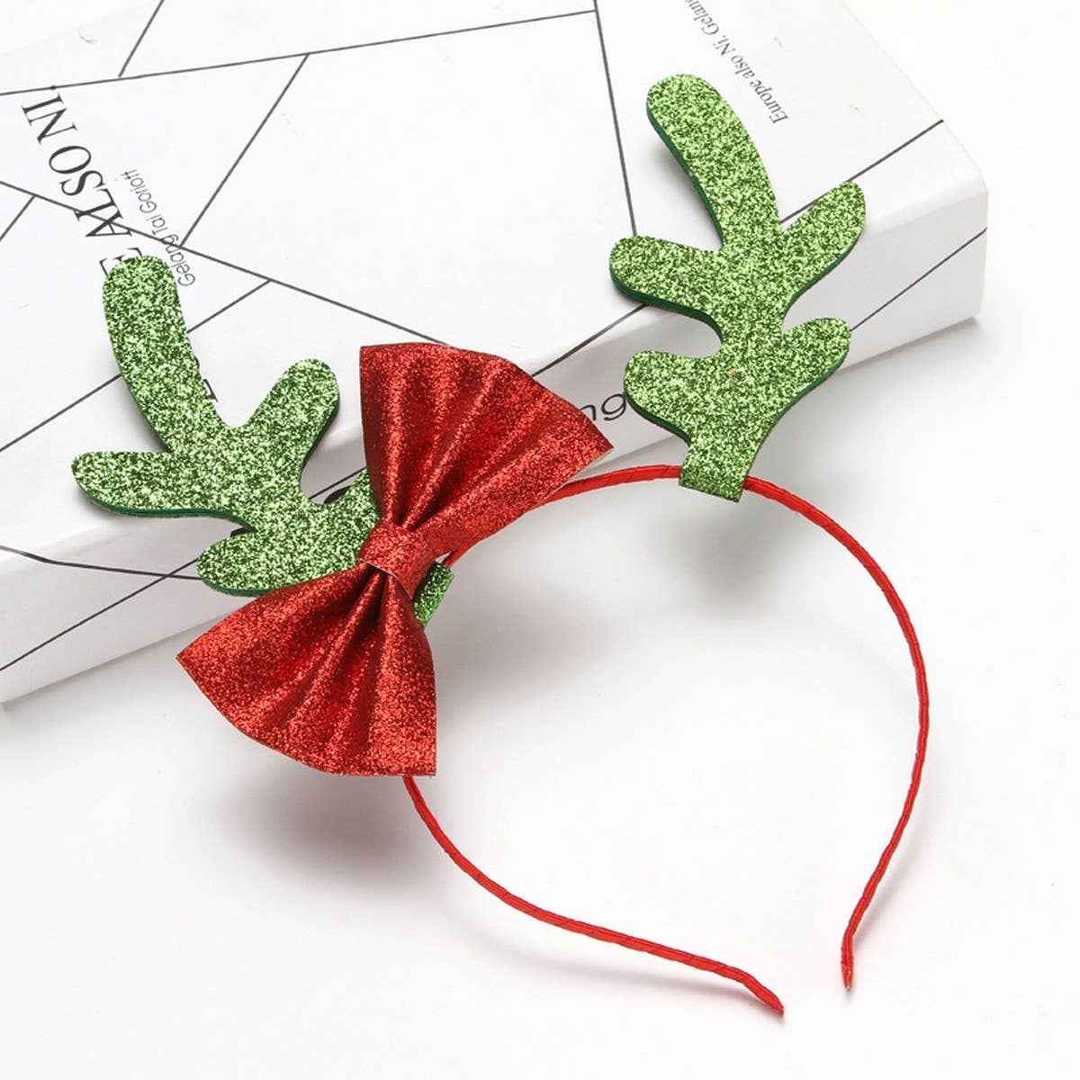 CHRISTMAS BOW BIG ANTLERS DRESSUP HEADBAND HAIRPIN