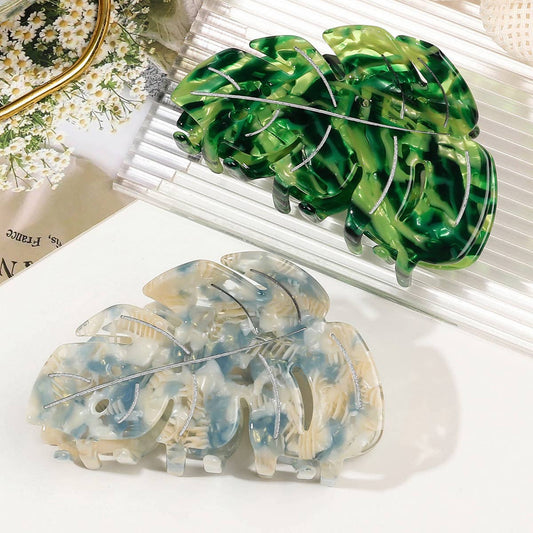Acetate Leaf Hair Claw - Elegant Shark Clip_CWAHA1646