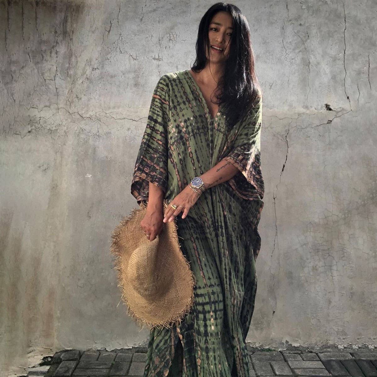 Tie-Dye Caftan Beach Cover-Up Loose Resort Robe