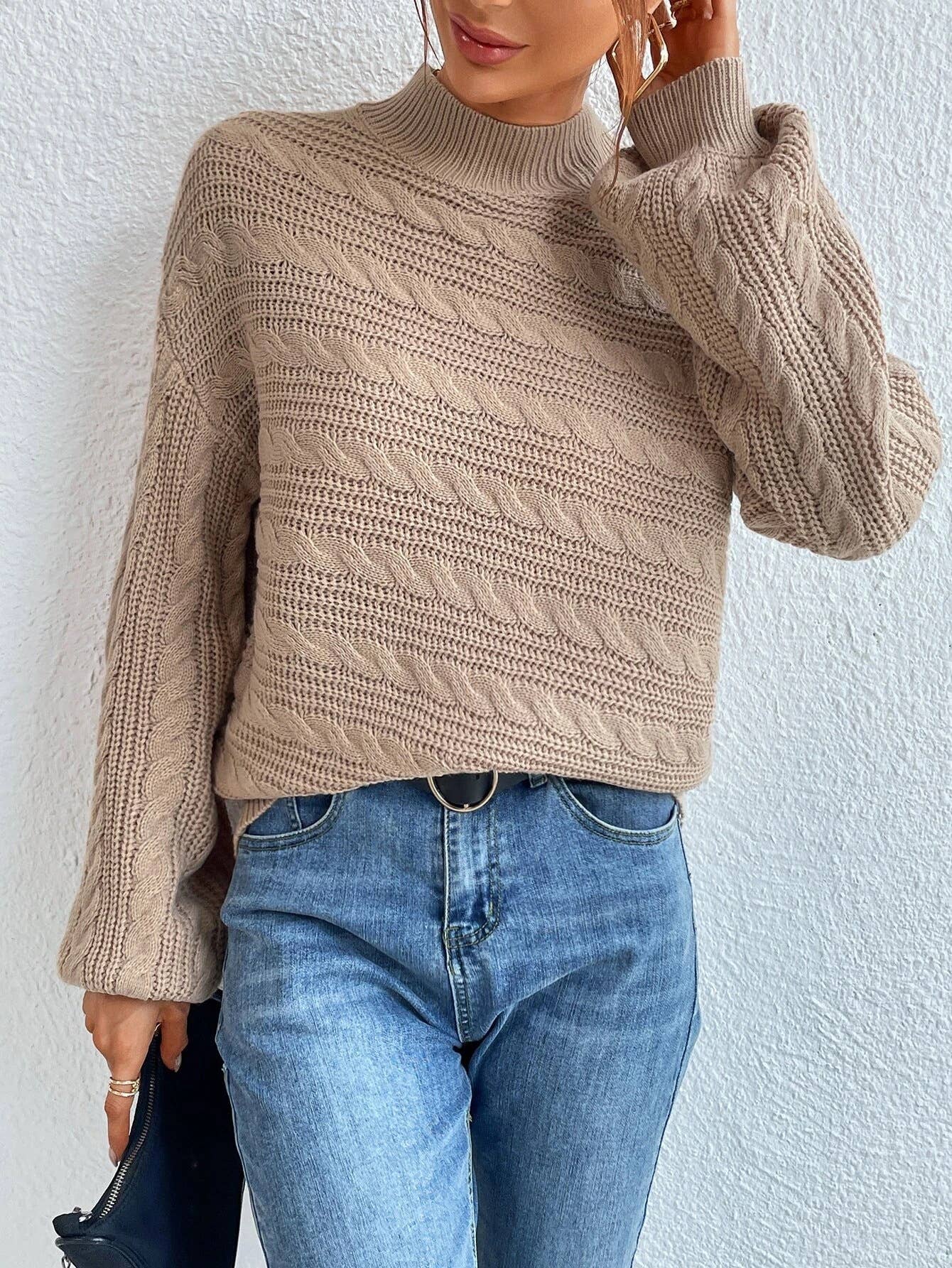 SOLID COLOR LOOSE CREW NECK PULLOVER SWEATER