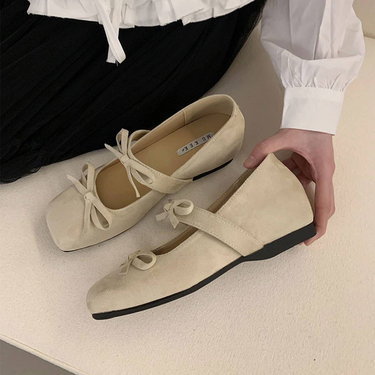 Pink Ballet Flats with Bow, Platform Mary Jane_CWSHF0147