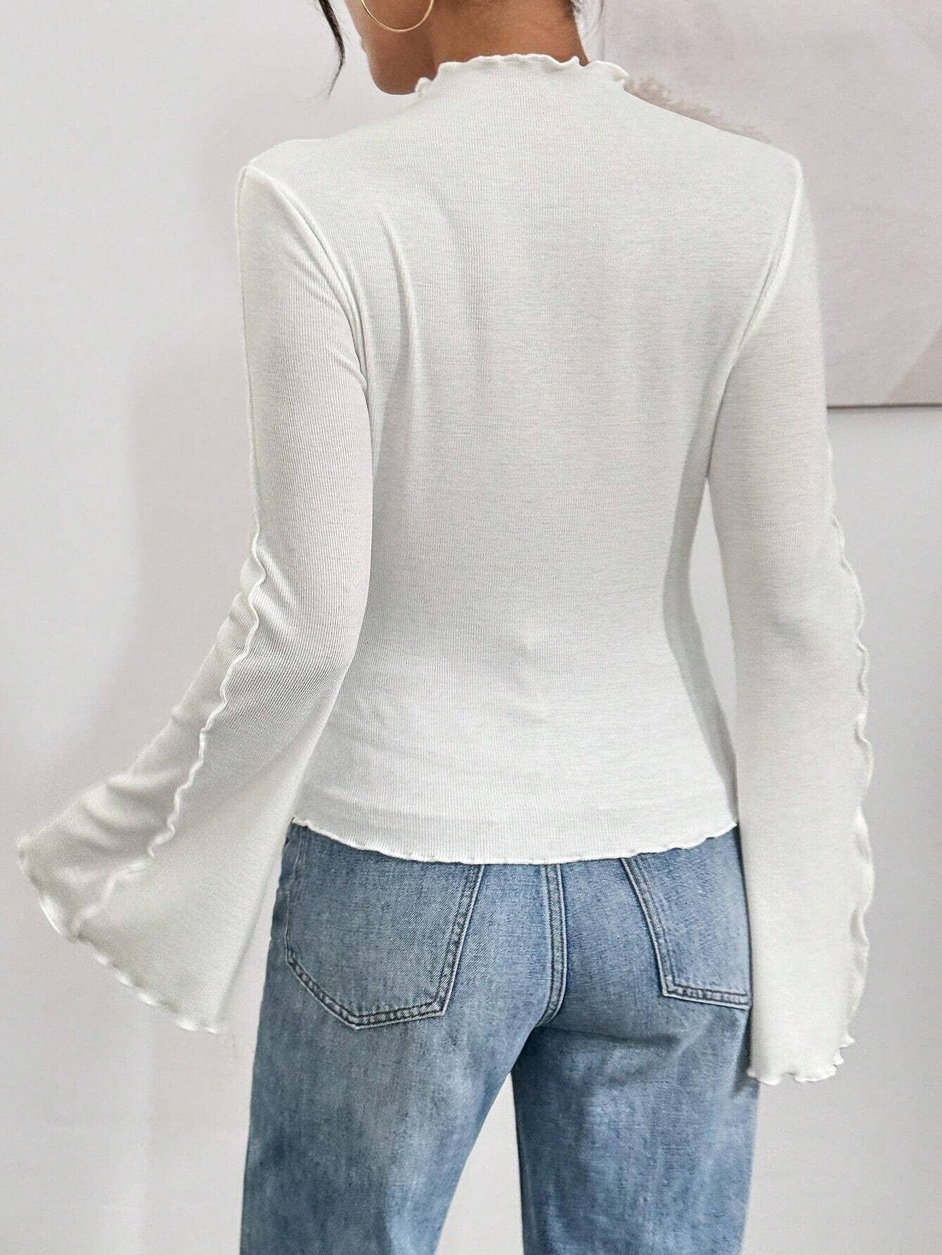 STYLISH BEVELLED TRUMPET SLEEVE ROLL-UP SWEATER