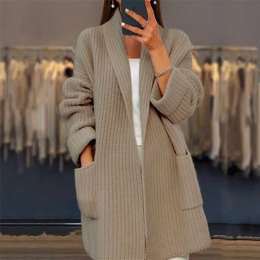 THICK V-NECK KNIT CARDIGAN LOOSE SWEATER COAT