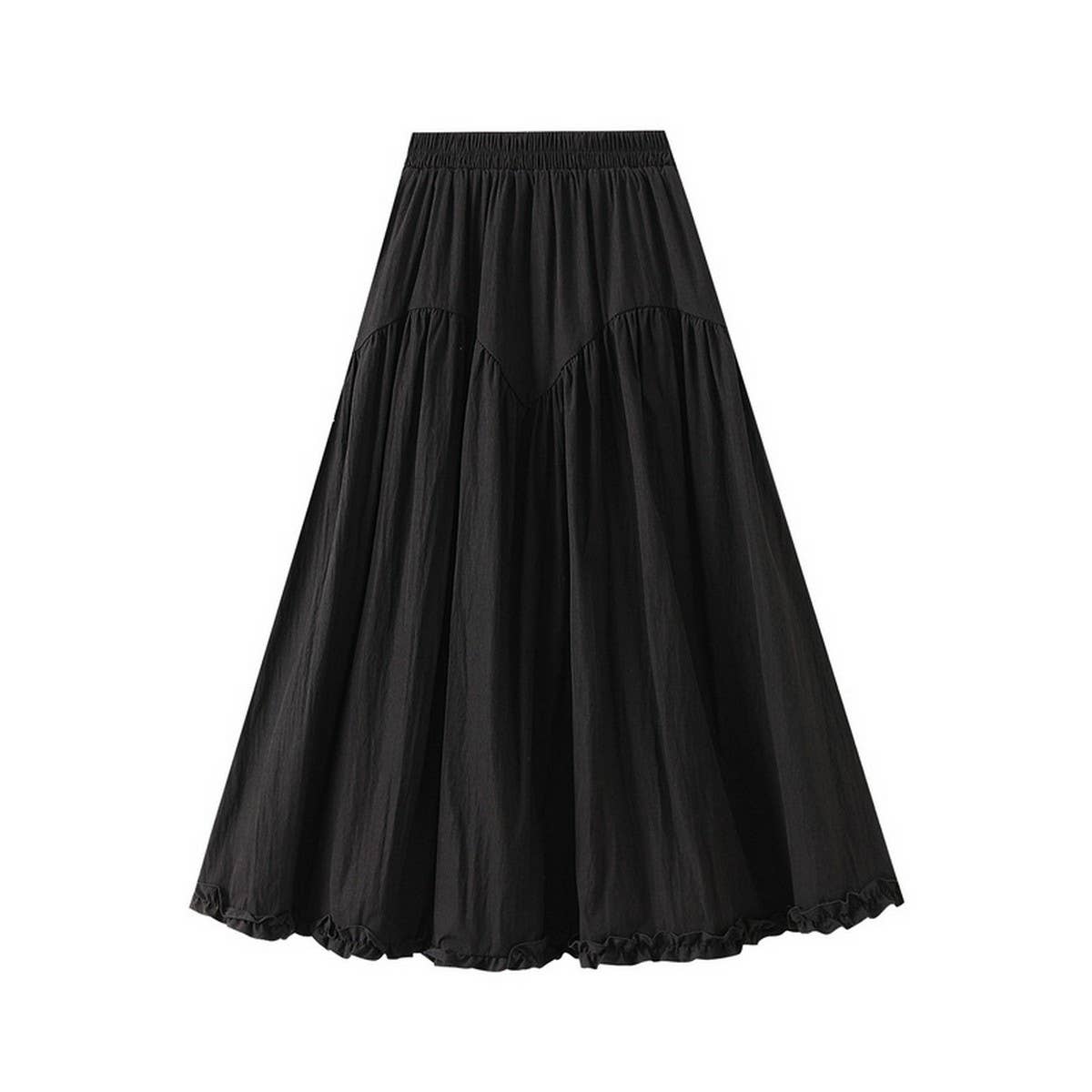 Ruffle Trim Paneled A-Line Flowing Midi Skirt