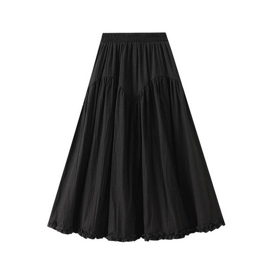Ruffle Trim Paneled A-Line Flowing Midi Skirt