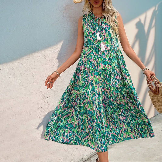 SLEEVELESS BOHEMIAN WINDSWEPT DRESS