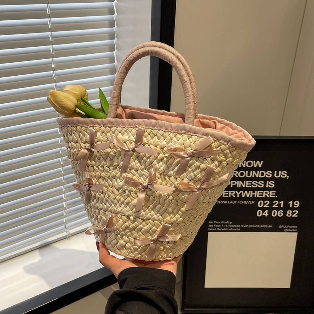 RESORT STYLE PORTABLE BOW FASHION WOVEN BAG_CWAB2312