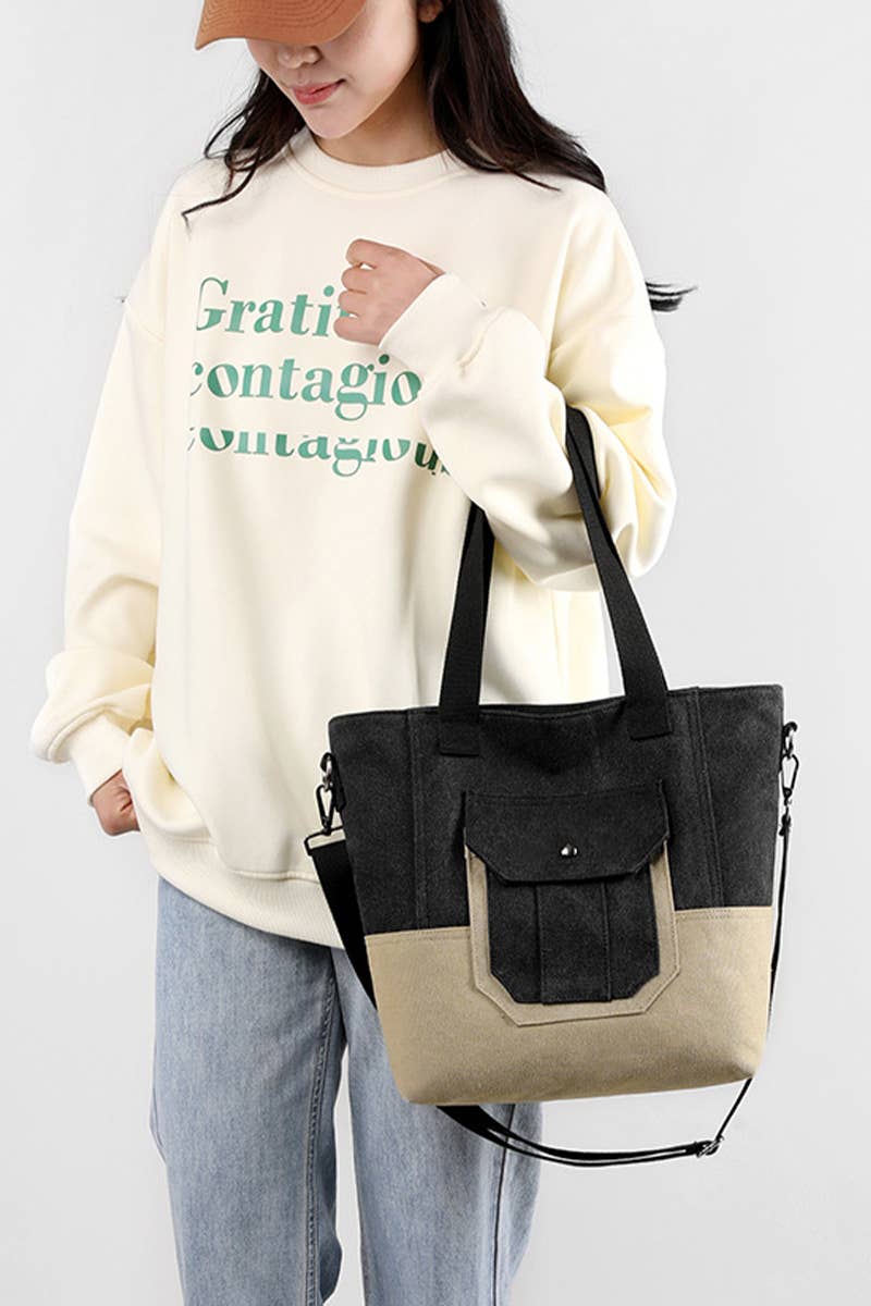 BIG POCKET CANVAS CROSS BODY SHOPPER BAG_CUAB0098