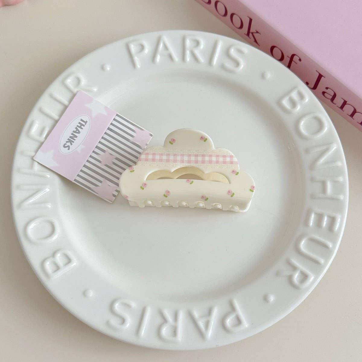 FLORAL CHECKERED BOW CLIP ACRYLIC HAIR ACCESSORIES