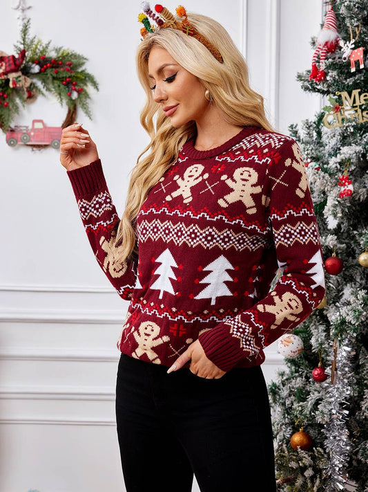 Gingerbread Man Jacquard Sweater For Christmas