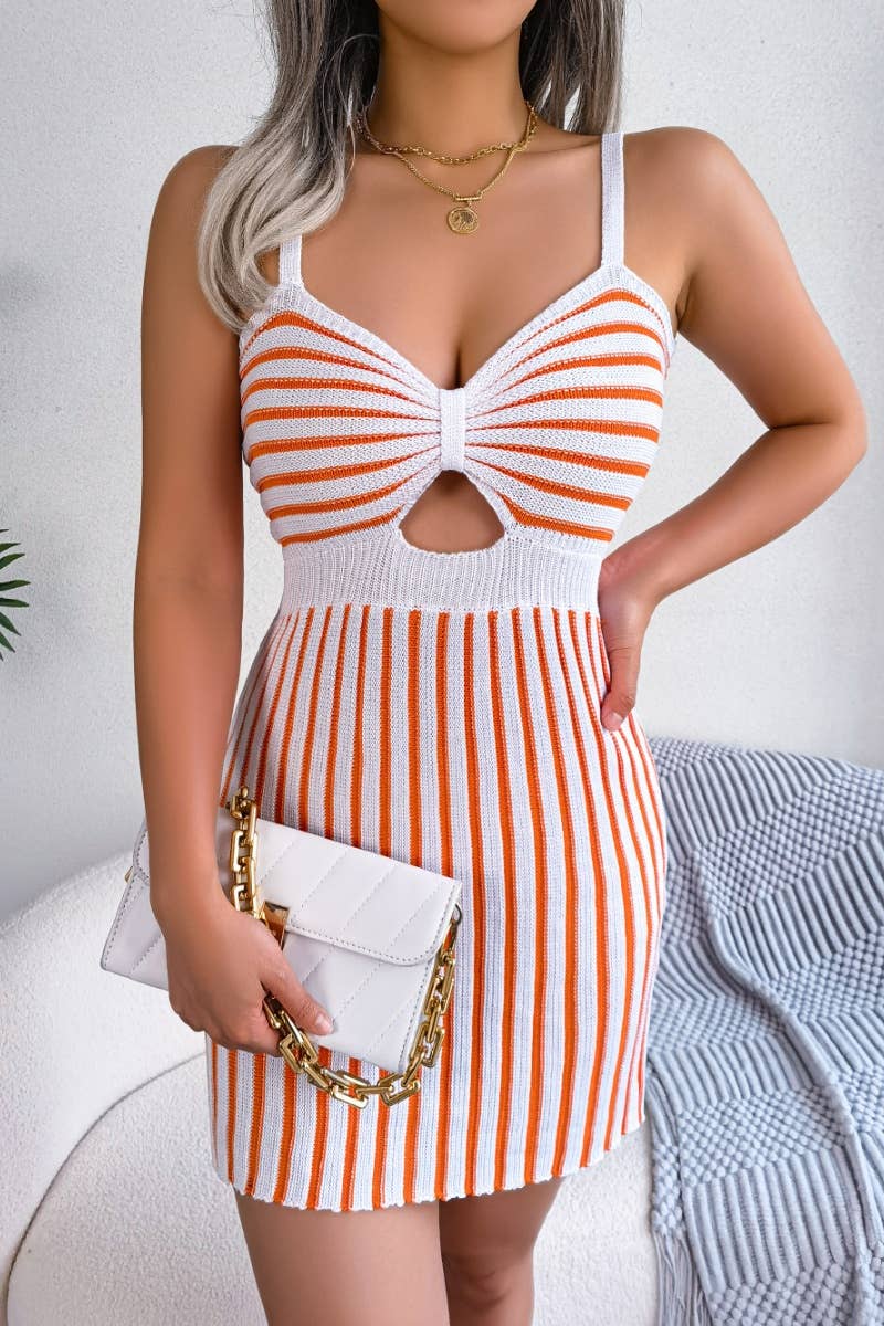 CWDHL0517_KNITTED STRIPED HALTER DRESS WITH HIP WRAP