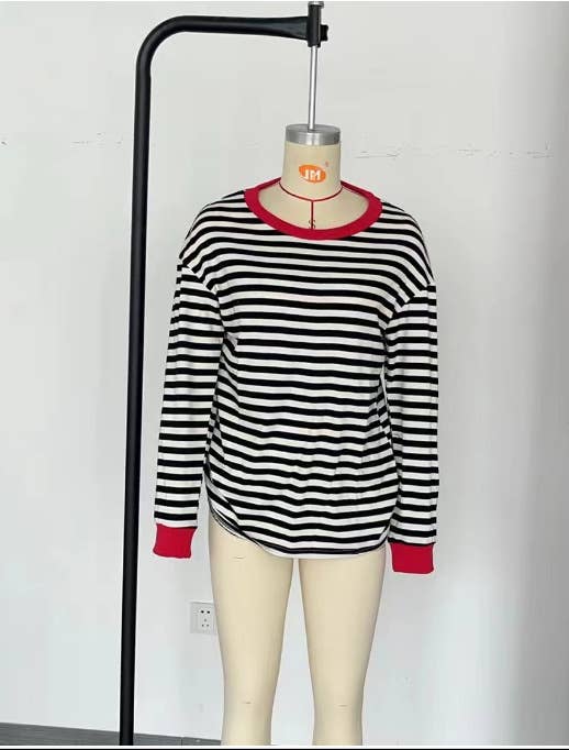 STRIPED CREW-NECK LONG-SLEEVED PULLOVER HOODIE