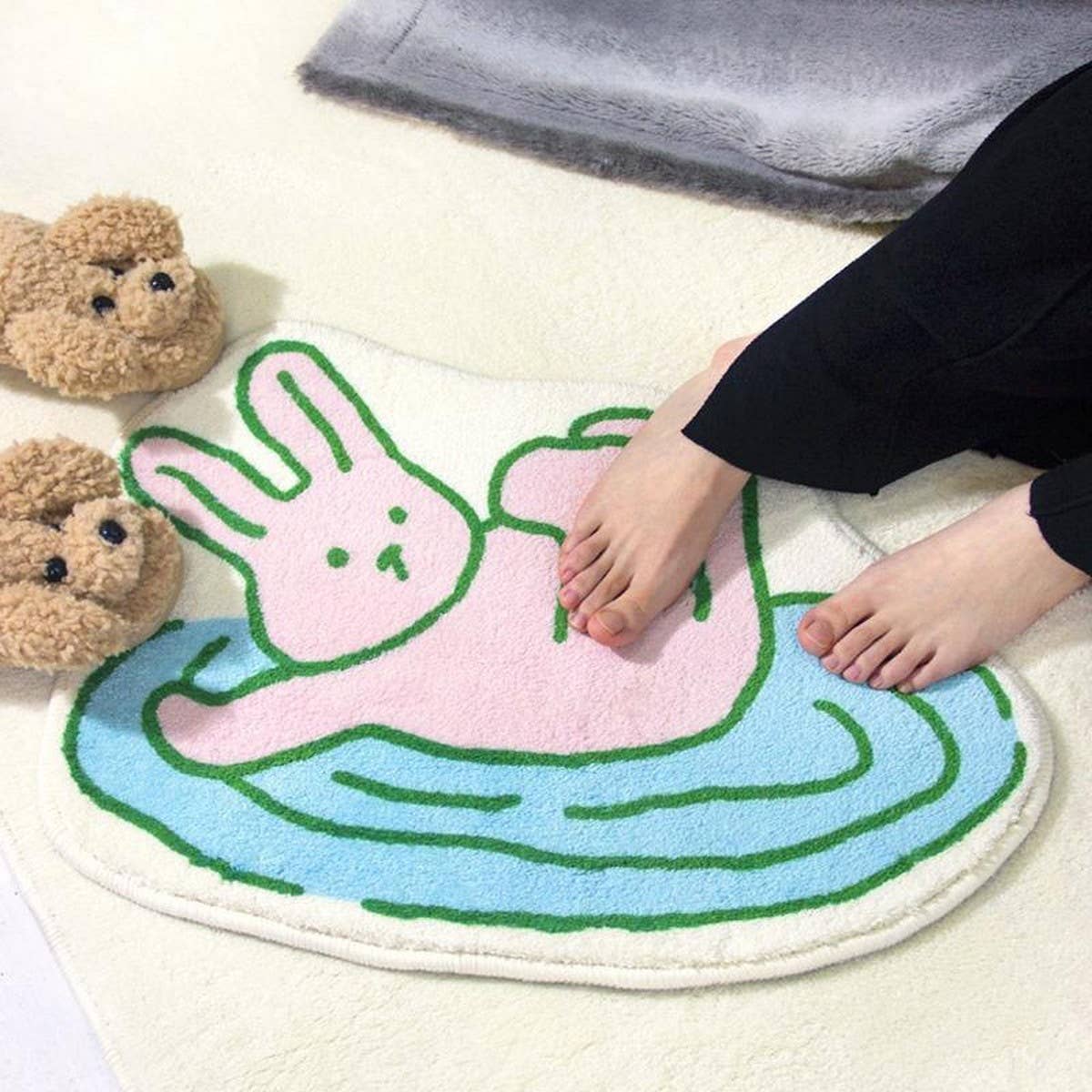 Cute Rabbit Bath Mat, Plush Absorbent Non-Slip Rug