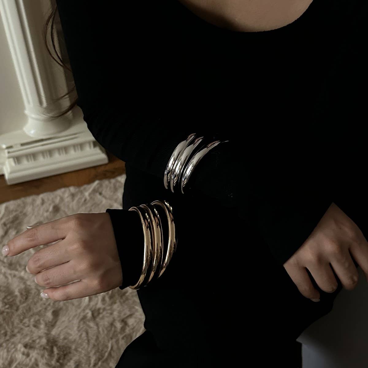 DESIGN GEOMETRIC SQUARE POLISHED RING BRACELET