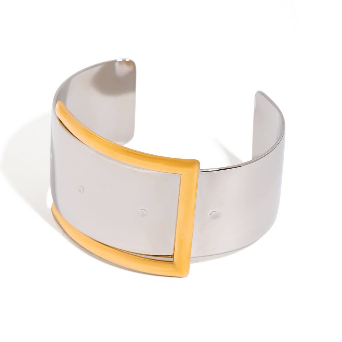 18K GOLD SILVER TWO TONE BELT BUCKLE OPEN BANGLE_CWAJE4725