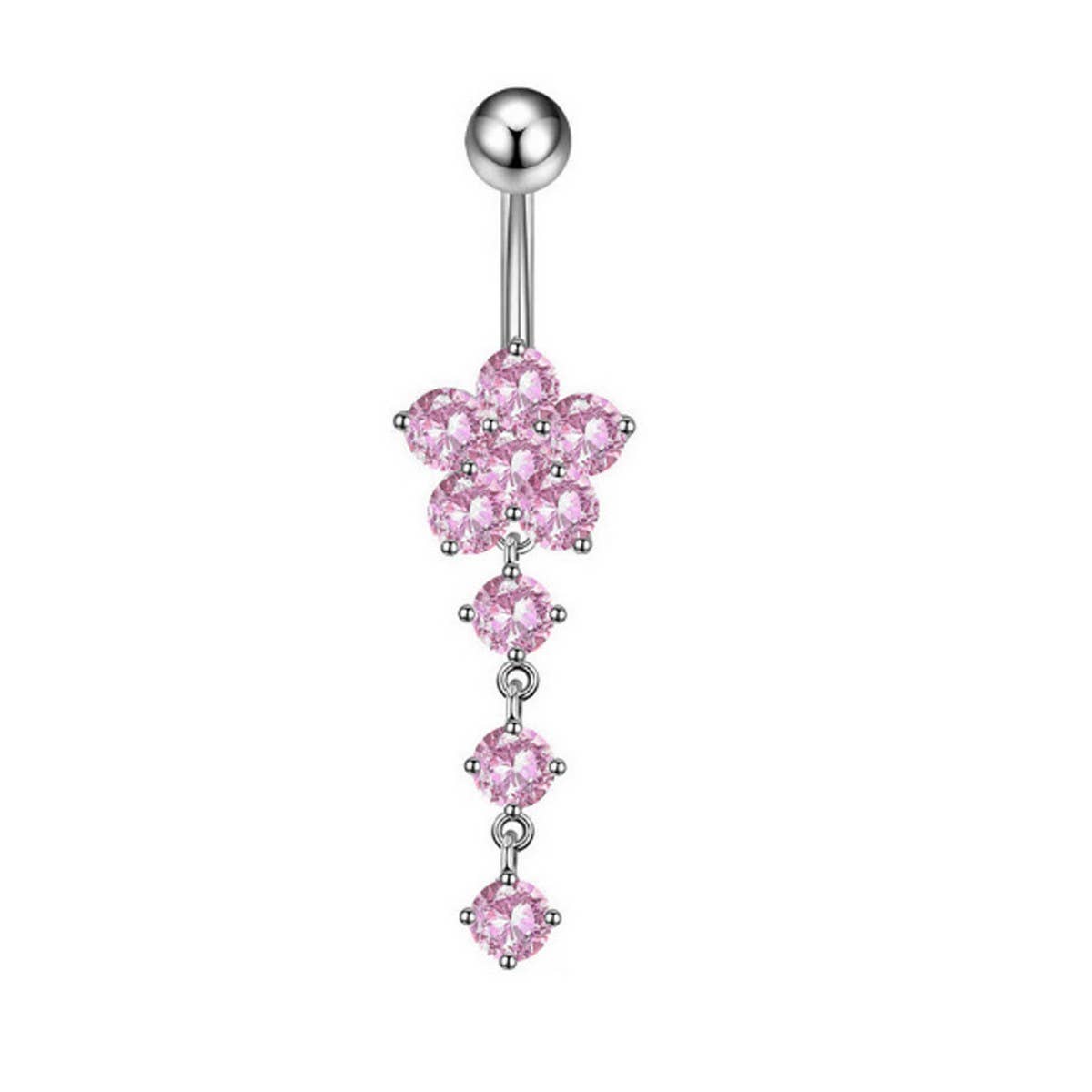 Stainless Steel Flower Zircon Dangle Belly Ring_CWMM9460
