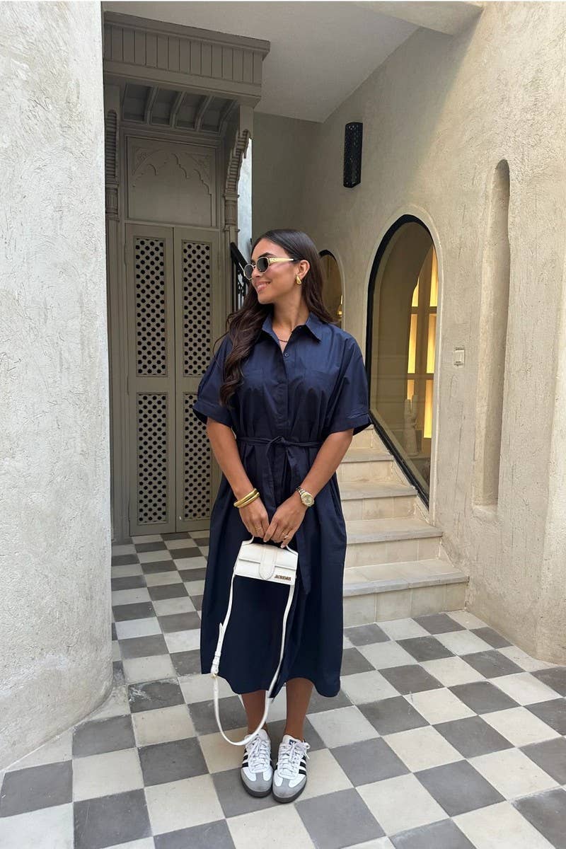 CWDMD01056_WOMEN'S LONG SHIRT BELT DRESS