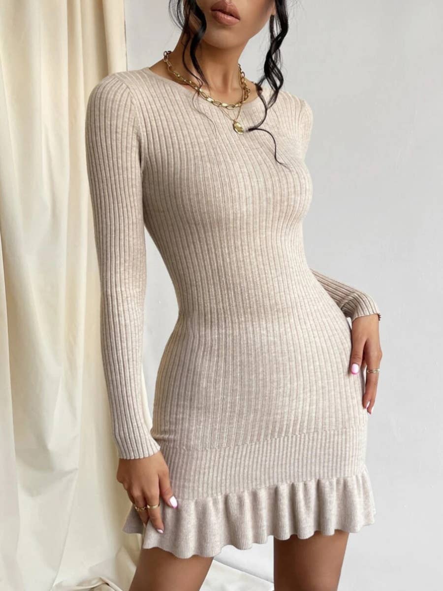 ROUND NECK PULLOVER SLIM-FIT SHORT SWEATER DRESS