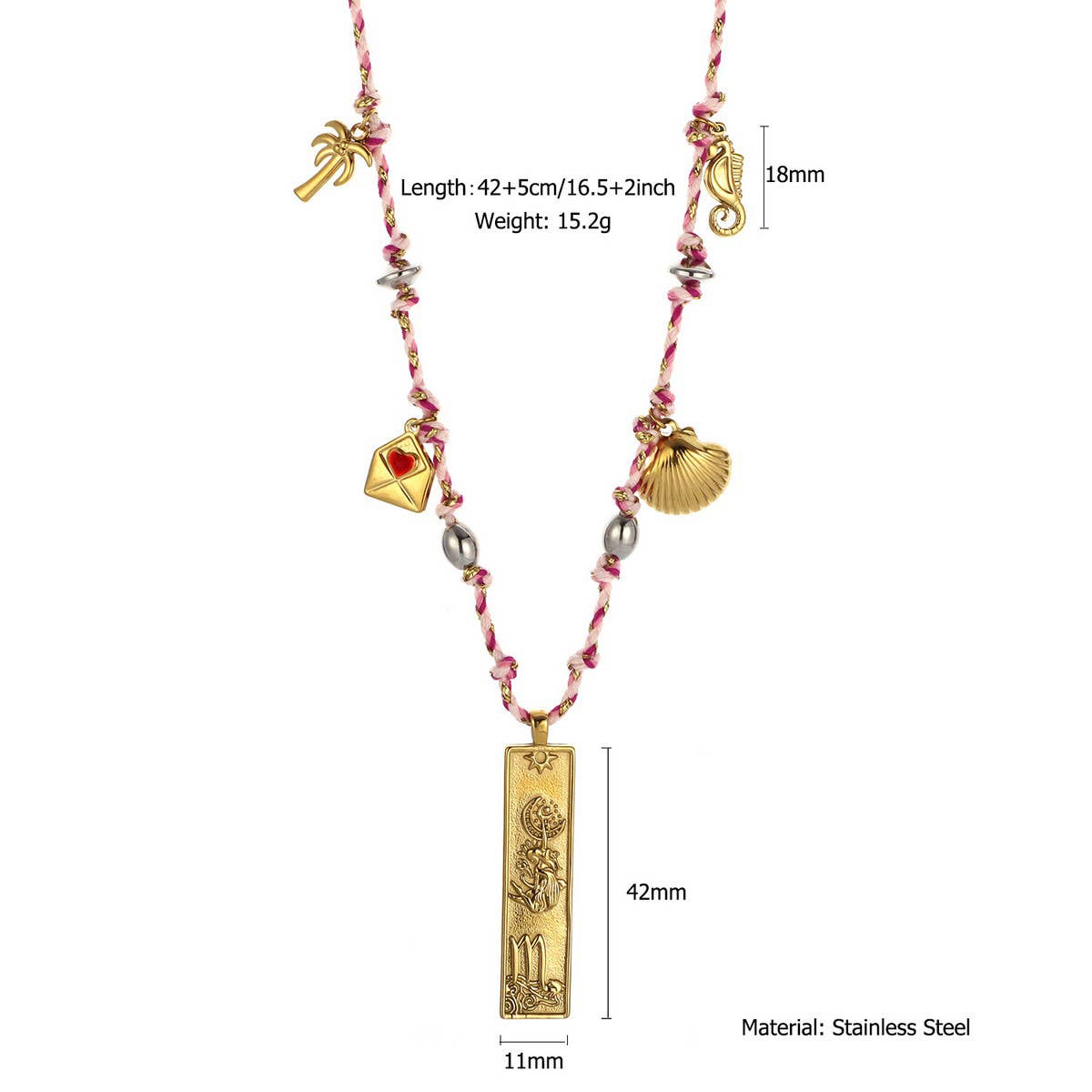 Handmade Zodiac Square Steel Cotton Necklace