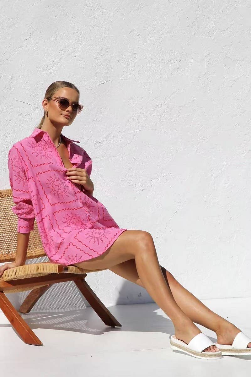 CWDSD8376_PRINTED BUTTON DOWN COLLARED SHIRT DRESS