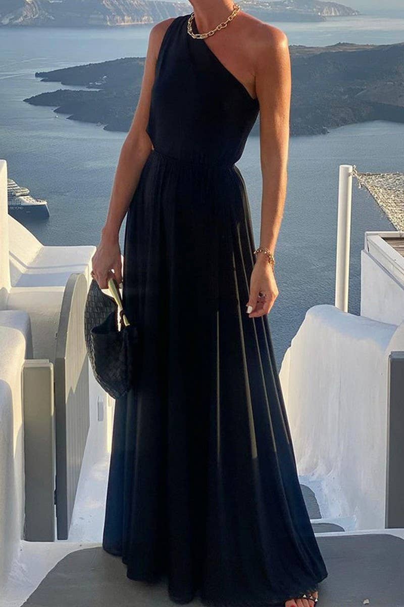 SLOPING SHOULDERS SOLID COLOR SLEEVELESS DRESS_CWDMD1344