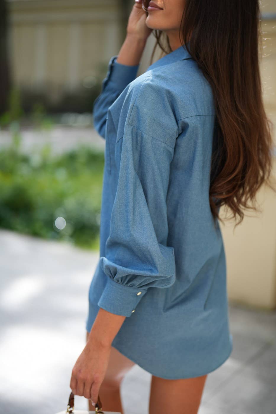 SOLID COLOR WASH DENIM LONG SLEEVE SIMPLE SHIRT