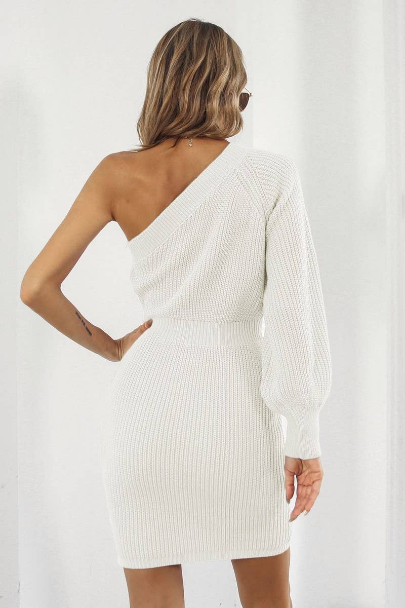 CWDSD5965_ONE-SHOULDER HIGH-WAIST KNITTED HIP DRESS