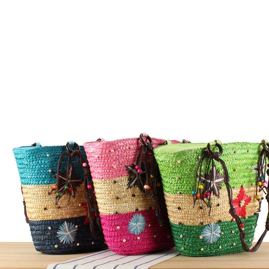 HAND EMBROIDERED STARFISH STRAW BAG_CWAB2017