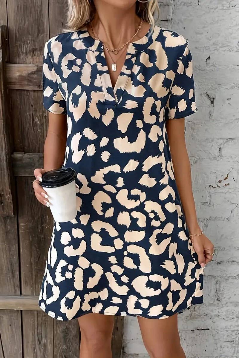 CWDSD8571_V-NECK FLORAL PRINT SHORT SLEEVE DRESS