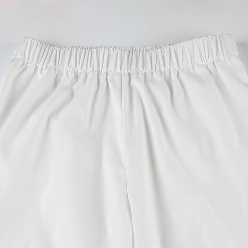 Fringed straight-leg stretched-waist woven pants