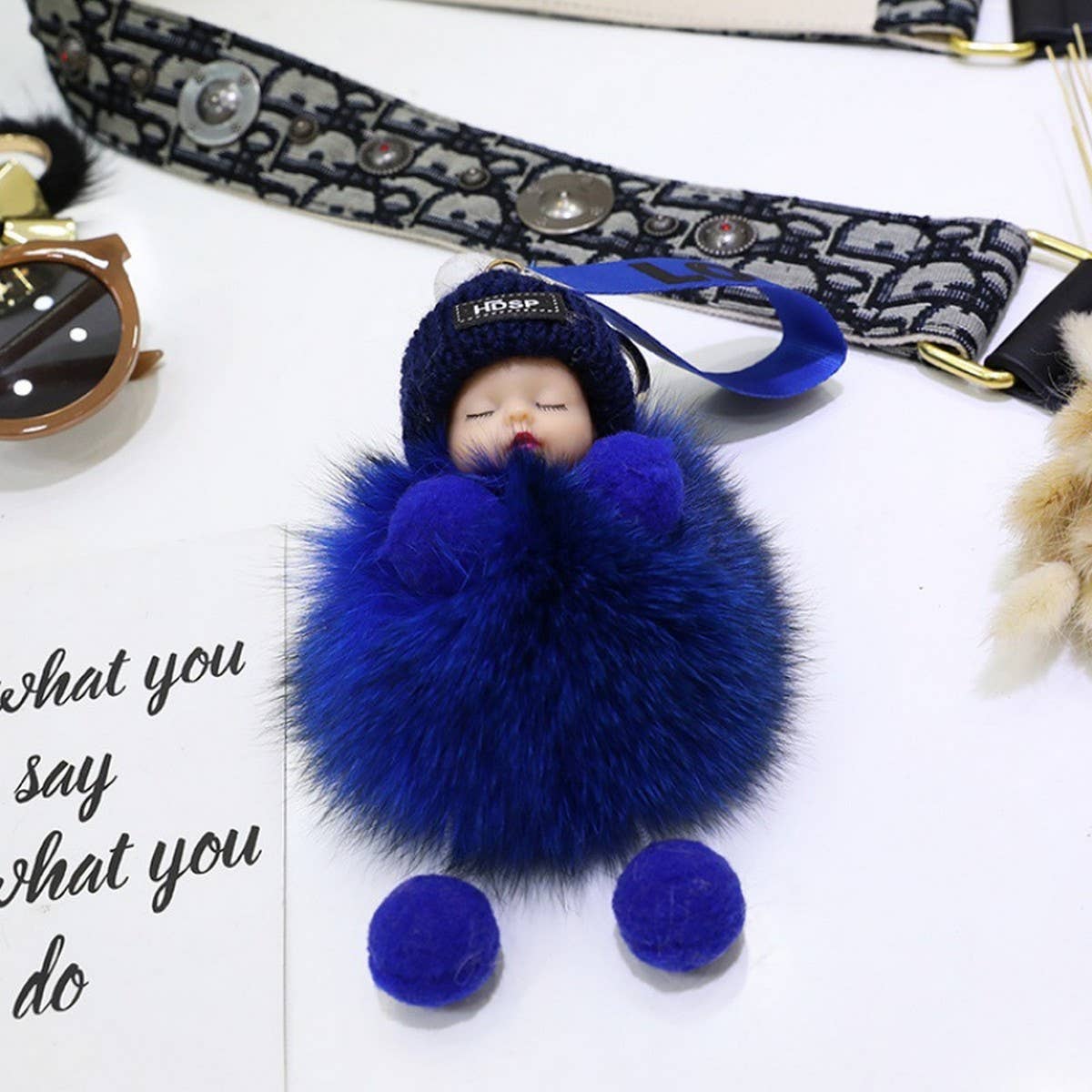 FURRY BALL PENDANT SLEEPING DOLL PENDANT KEYCHAIN