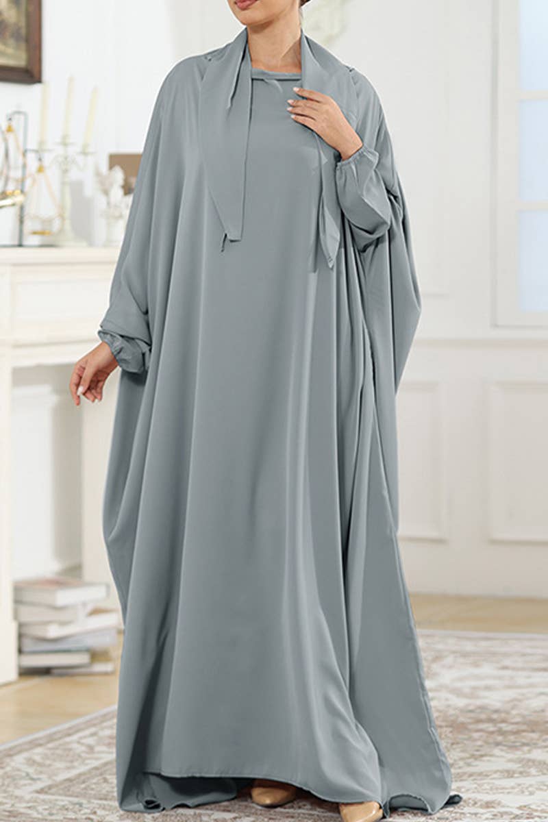 CWDMD5314_SOLID COLOR ROBE WITH STRAPS LOOSE DRESS
