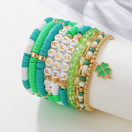 ST. PATRICK'S DAY FOUR LEAF CLOVER BRACELET SET_CWMM3499