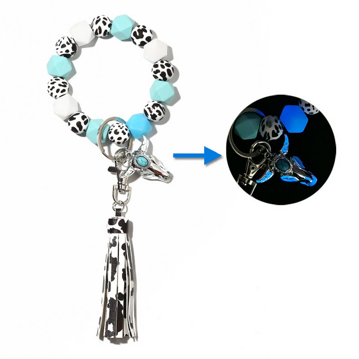 Glow Bull Head Silicone Bead Bracelet Keychain_CWAB5096