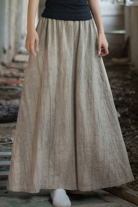 CWBLS0307_COTTON AND LINEN ELASTIC WAIST LONG LOOSE SKIRT