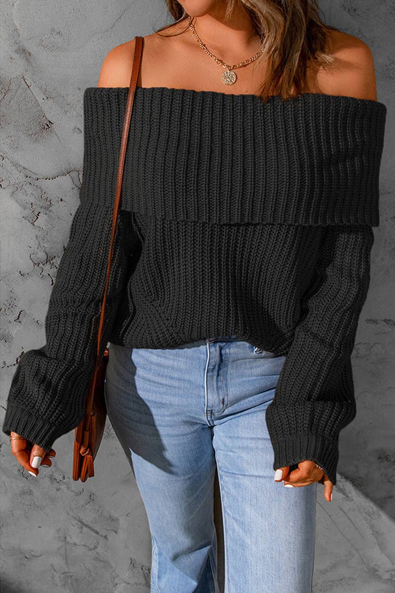STRAPLESS SHOULDER SWEATER IN SOLID COLOR