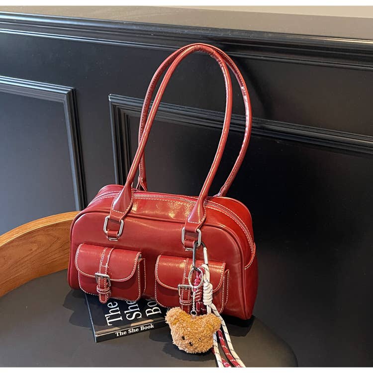 Fashionable color-blocking single-shoulder bag