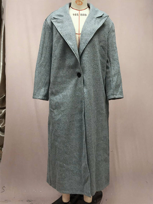 LONG SLEEVE SOLID COLOR LAPEL SINGLE BUTTON COAT