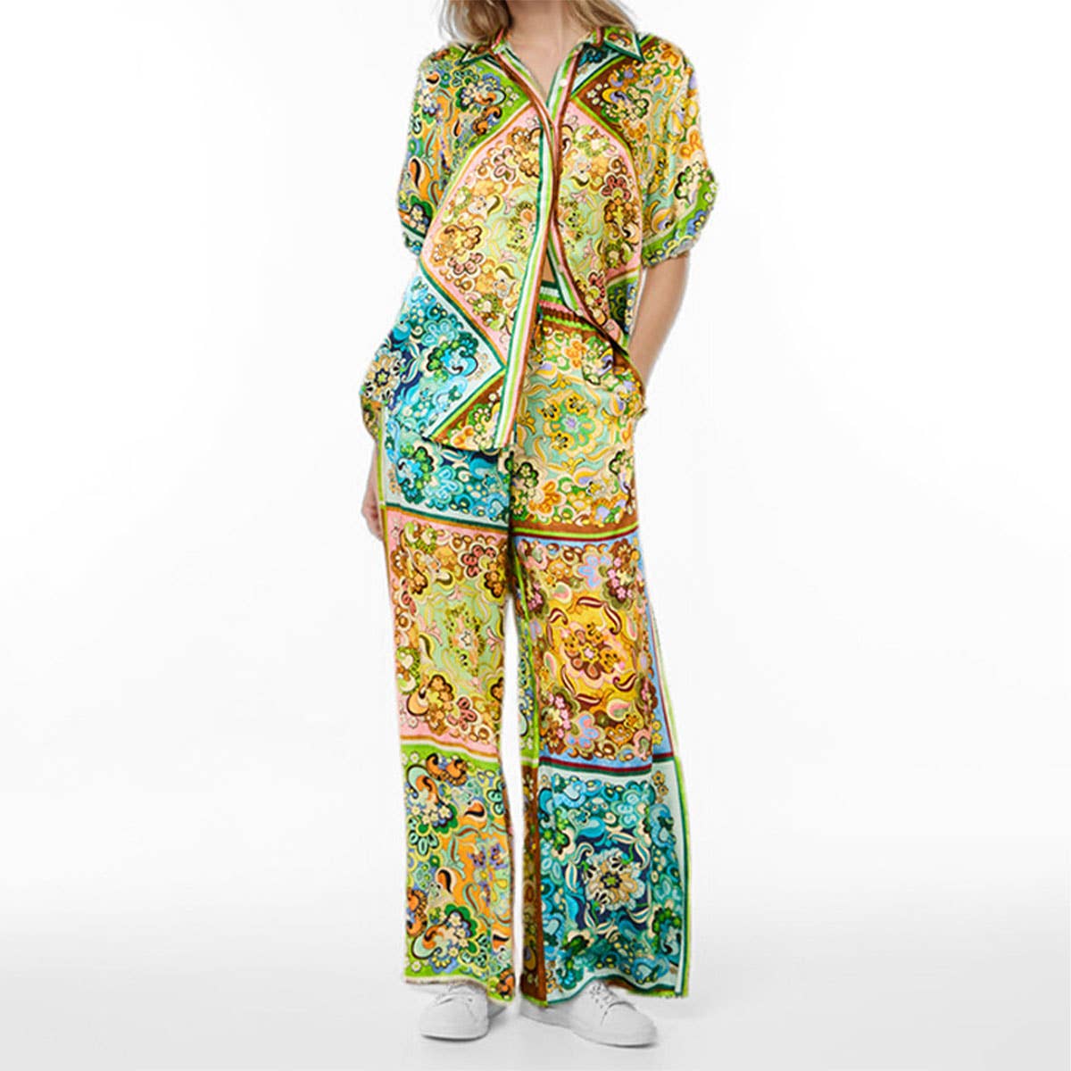 Stylish printed short-sleeved holiday casual suit