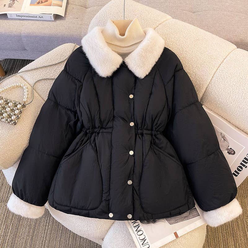 Turn-over collar loose cotton-padded jacket
