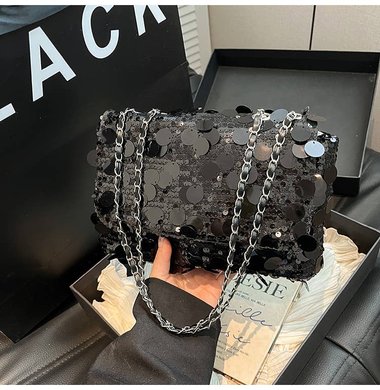Fashionable sequined niche crossbody chain bag