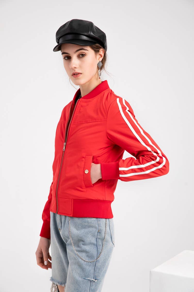 SOLID STRIPED JET JACKET WITH COTTON TRIM