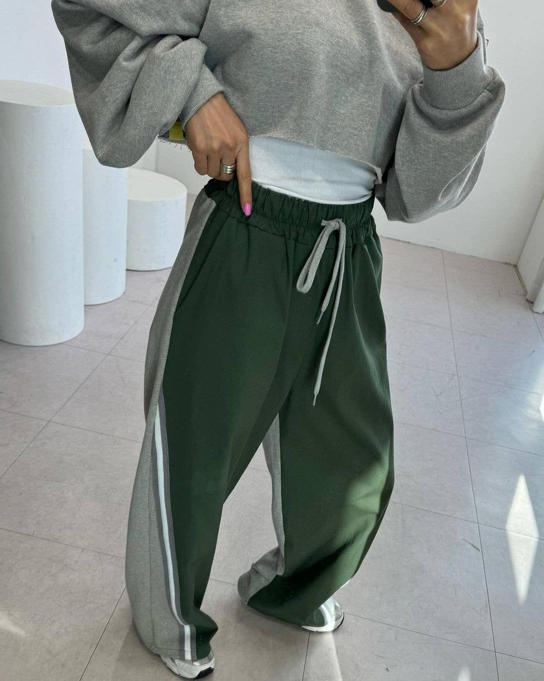 PATCHWORK ELASTIC-WAIST SPORTS SWEATPANTS