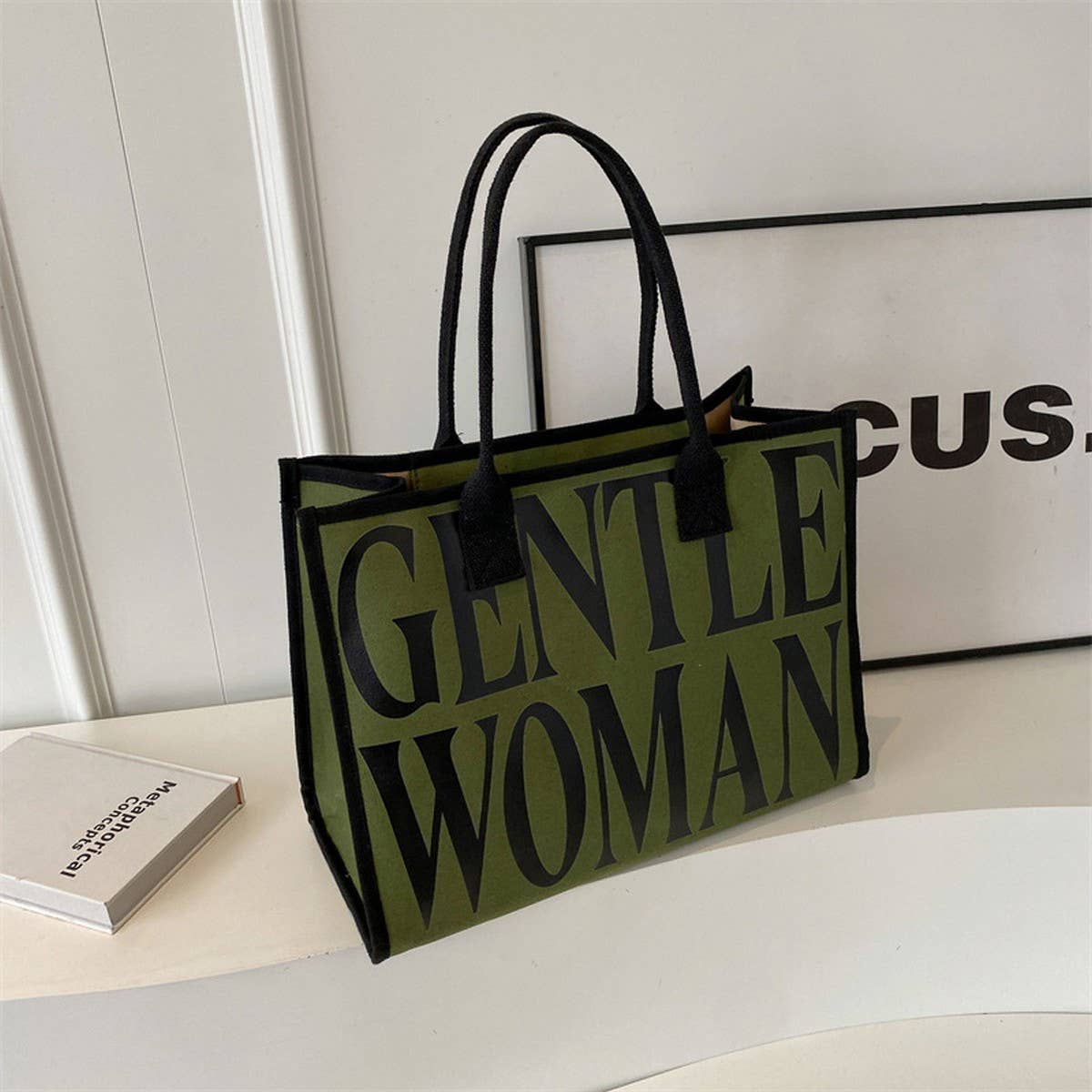 VINTAGE LETTER PRINT TOTE CANVAS BAG_CWAB2681