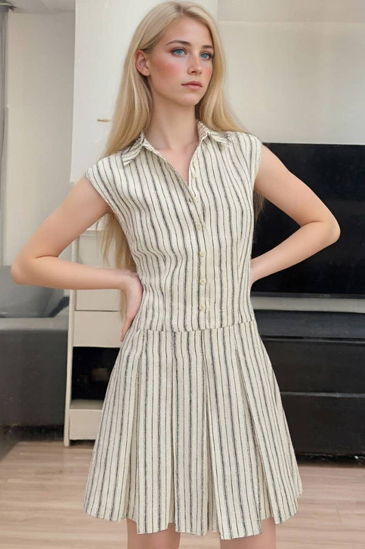 CWDSD8859_SLEEVELESS SLIM FIT BUTTON-DOWN SHIRT DRESS