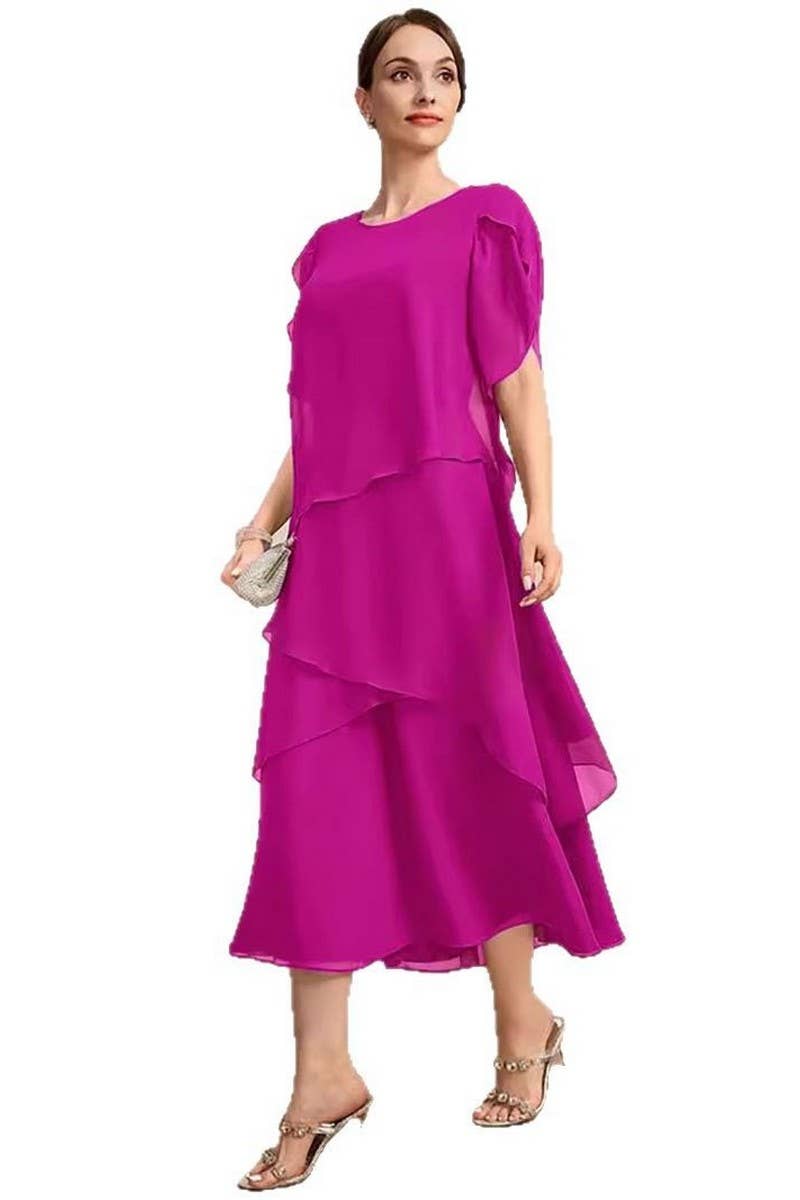 CWDMD01217_LOOSE CHIFFON LAYERED SHORT SLEEVE DRESS