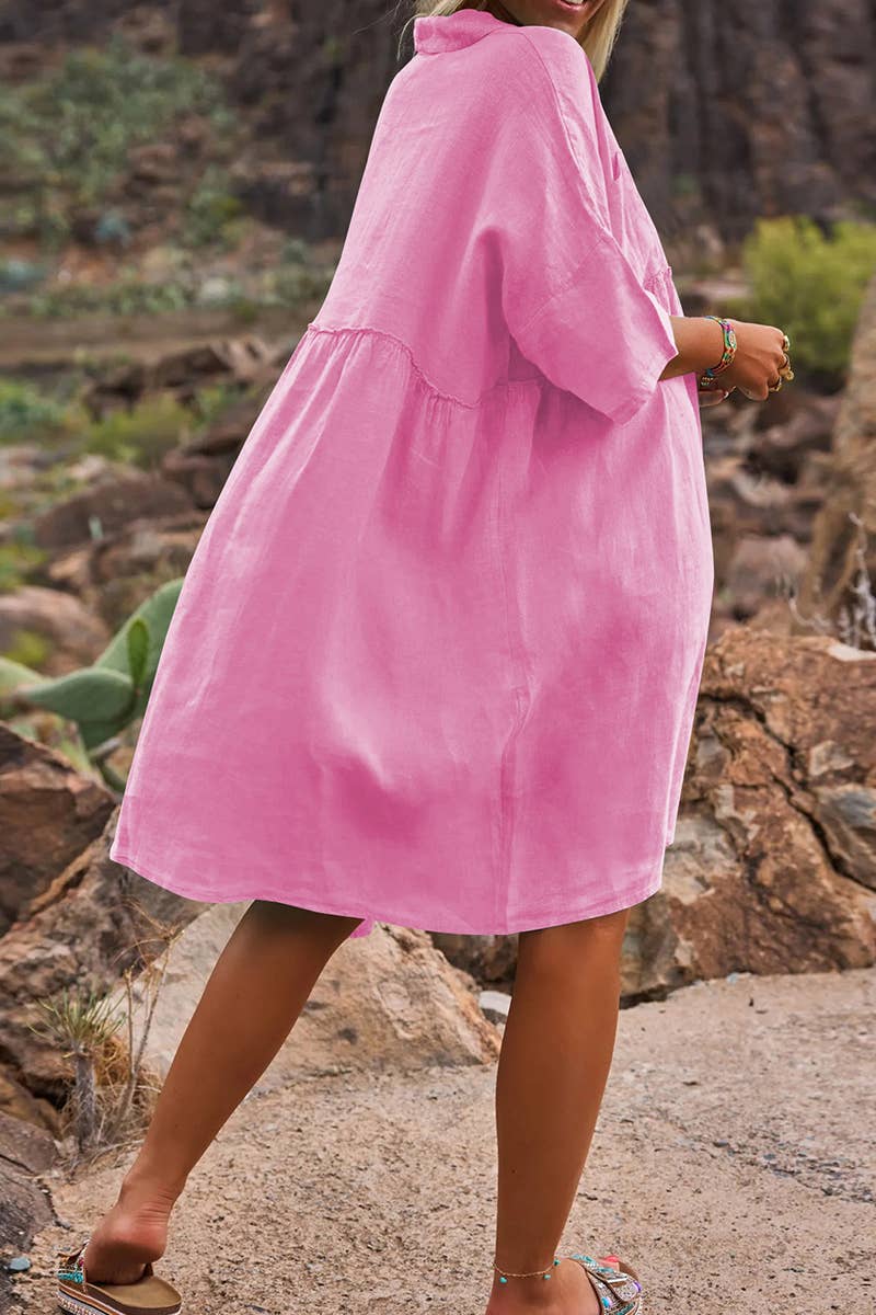 CWDSD8007_LOOSE SOLID COLOR CASUAL BUTTON FASHION DRESS