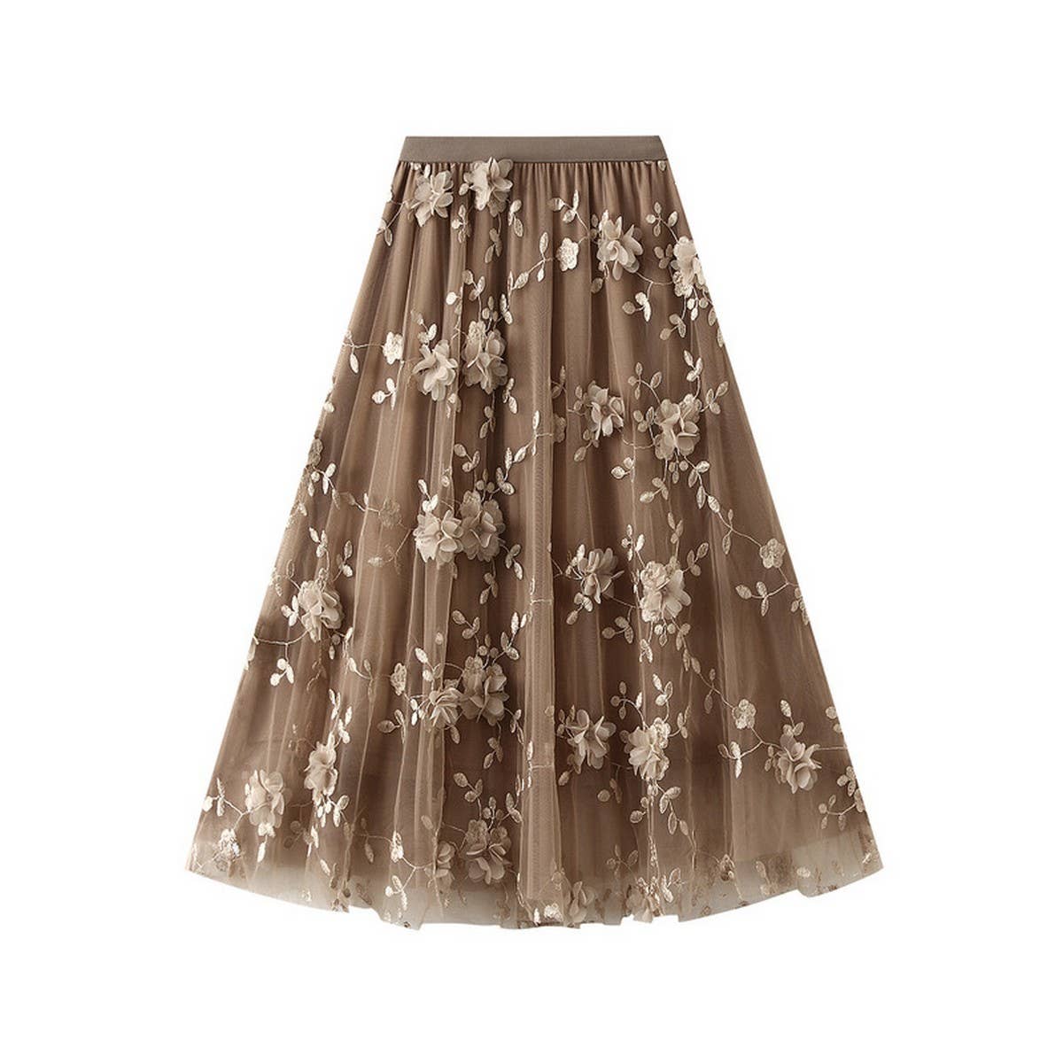Embroidered Tulle A-Line Maxi Skirt Plus Size